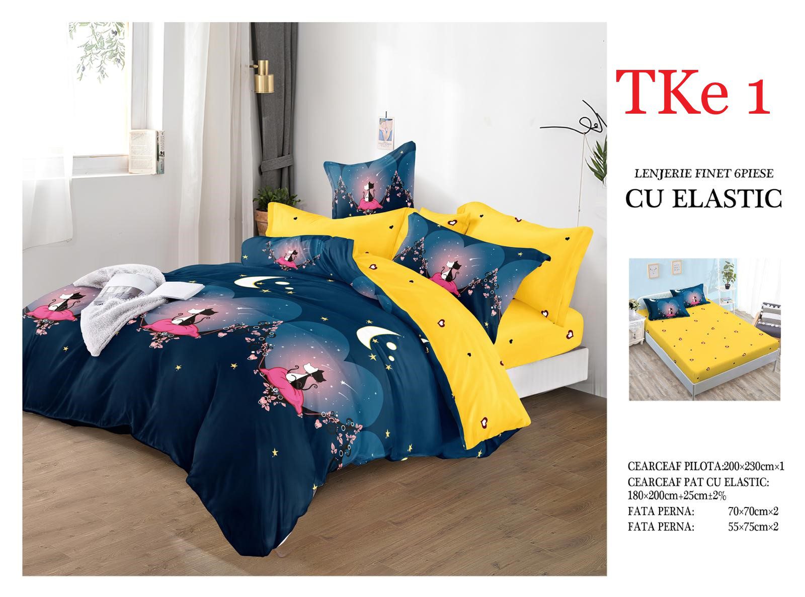 Lenjerie de pat Finet 6 piese cu ELASTIC cod-TKe1 1