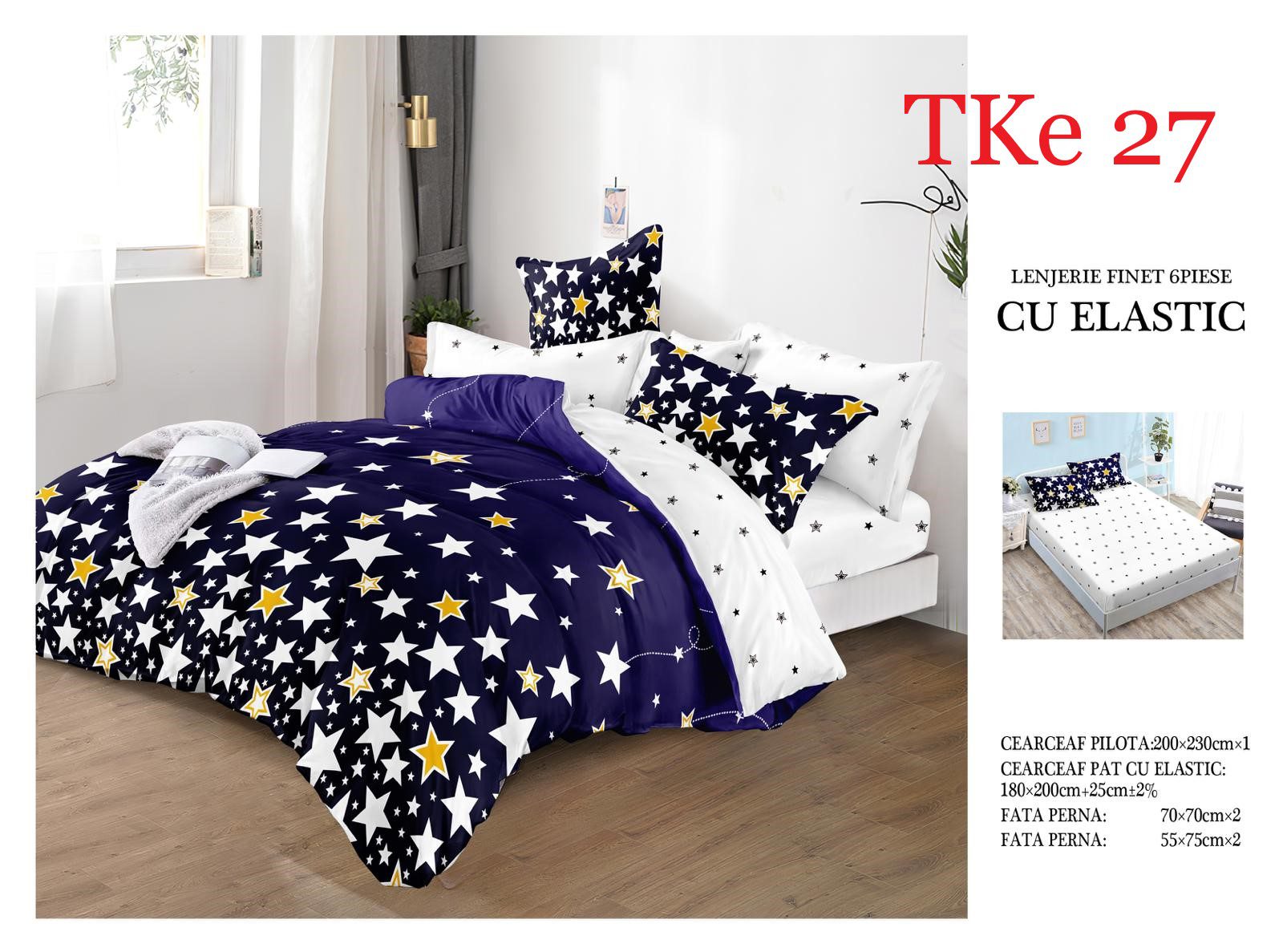 Lenjerie de pat Finet 6 piese cu ELASTIC cod-TKe27 2