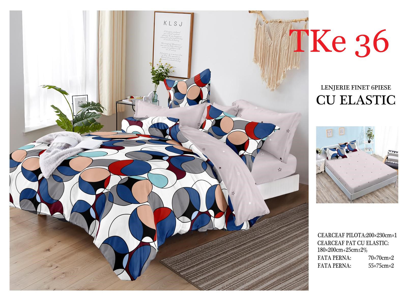 Lenjerie de pat Finet 6 piese cu ELASTIC cod-TKe36 1