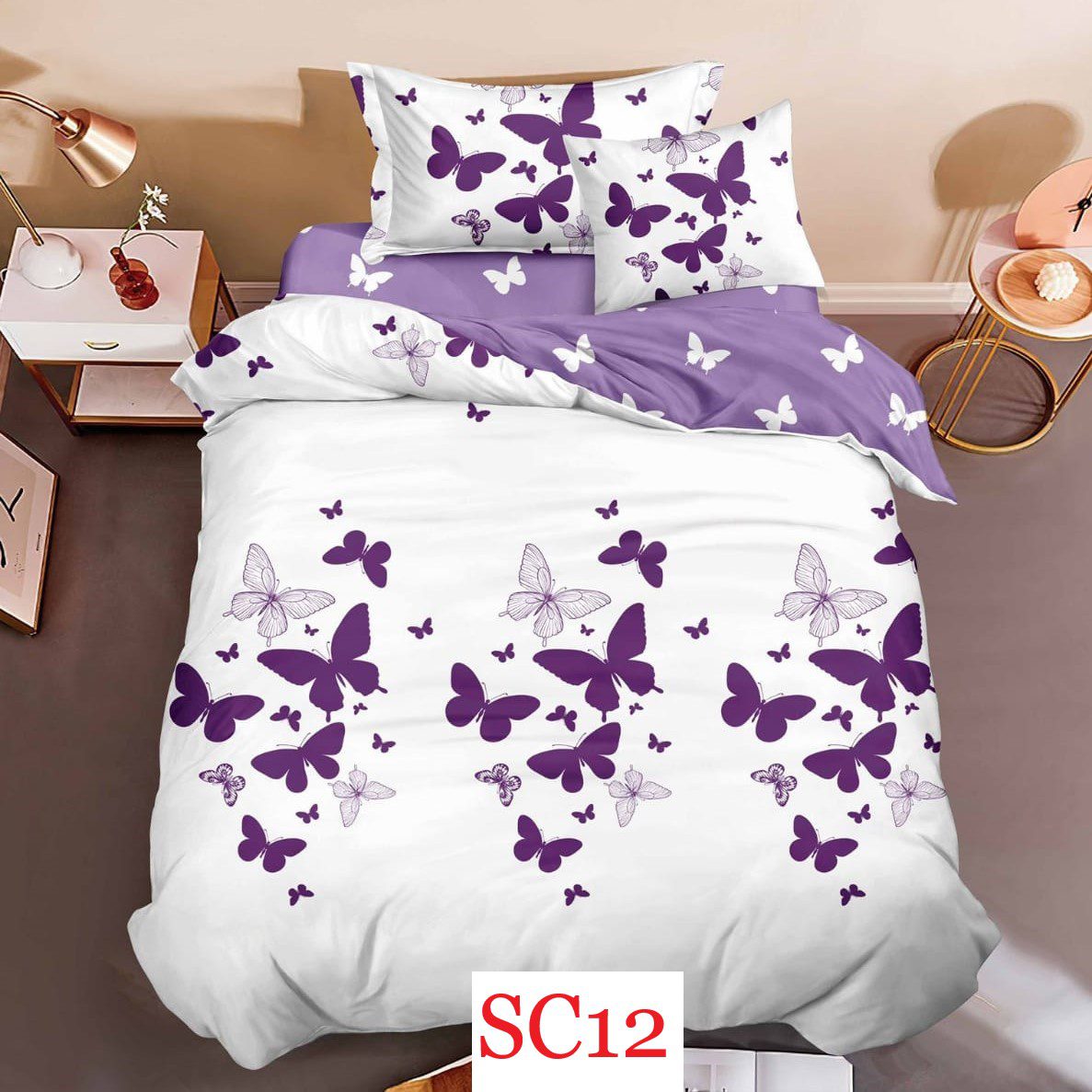 Lenjerie de pat, cearsaf cu elastic, o persoana 4 piese Finet cod-SC12 2