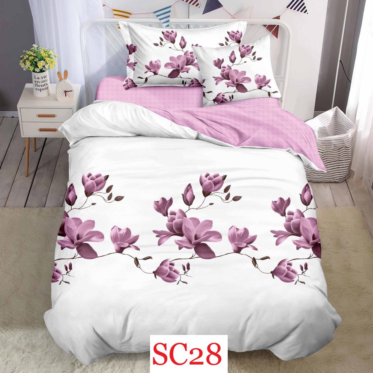 Lenjerie de pat, cearsaf cu elastic, o persoana 4 piese Finet cod-SC28 1