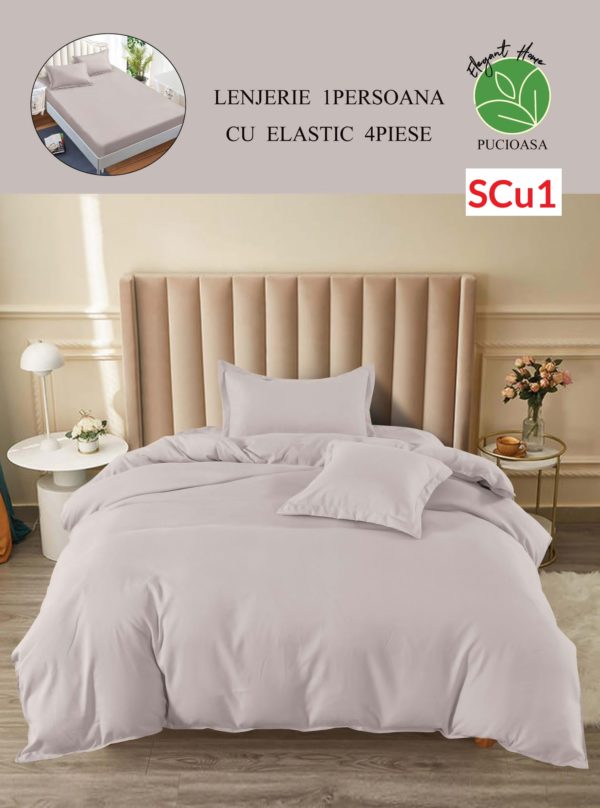 Lenjerie de pat cu elastic, o persoana, 4 piese, Finet, UNI cod-SCu1 1