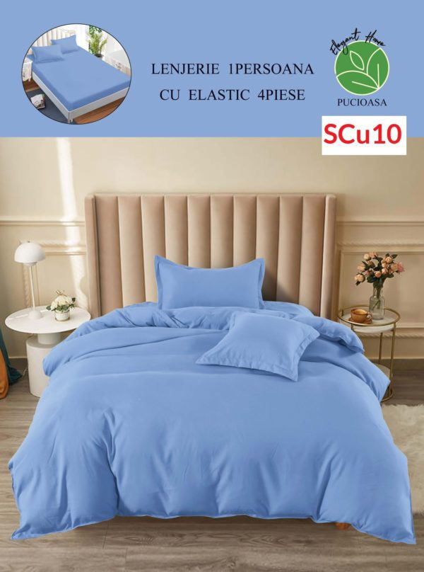 Lenjerie de pat cu elastic, o persoana, 4 piese, Finet, UNI cod-SCu10 1