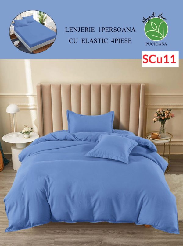 Lenjerie de pat cu elastic, o persoana, 4 piese, Finet, UNI cod-SCu11 1