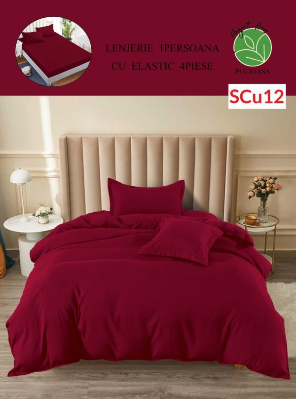 Lenjerie de pat cu elastic, o persoana, 4 piese, Finet, UNI cod-SCu12 1