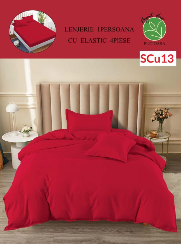 Lenjerie de pat cu elastic, o persoana, 4 piese, Finet, UNI cod-SCu13 1