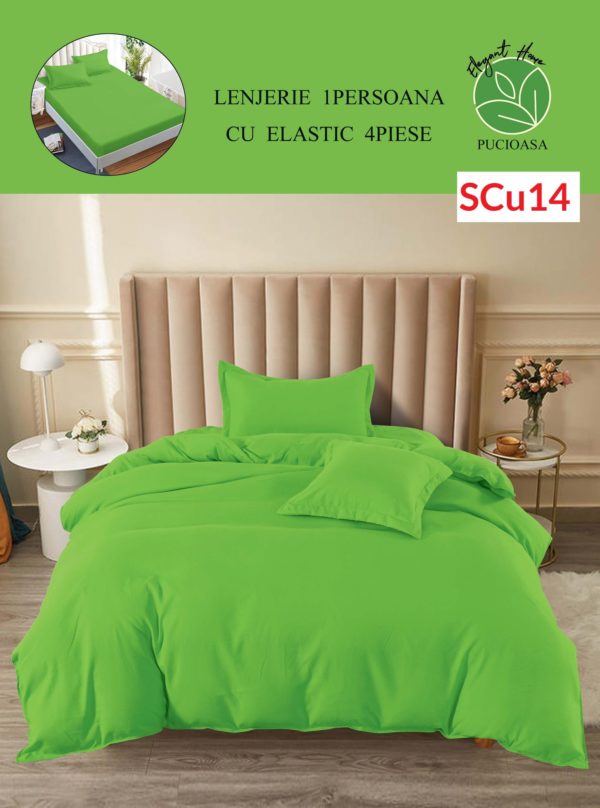 Lenjerie de pat cu elastic, o persoana, 4 piese, Finet, UNI cod-SCu14 1