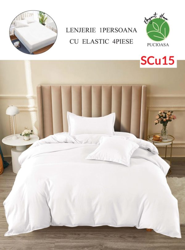 Lenjerie de pat cu elastic, o persoana, 4 piese, Finet, UNI cod-SCu15 1
