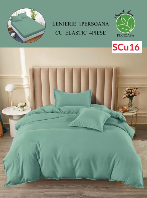 Lenjerie de pat cu elastic, o persoana, 4 piese, Finet, UNI cod-SCu16 1