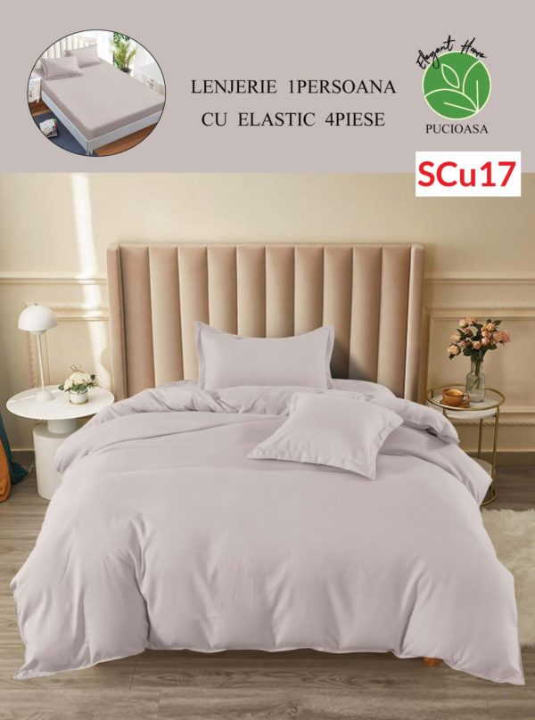 Lenjerie de pat cu elastic, o persoana, 4 piese, Finet, UNI cod-SCu17 1