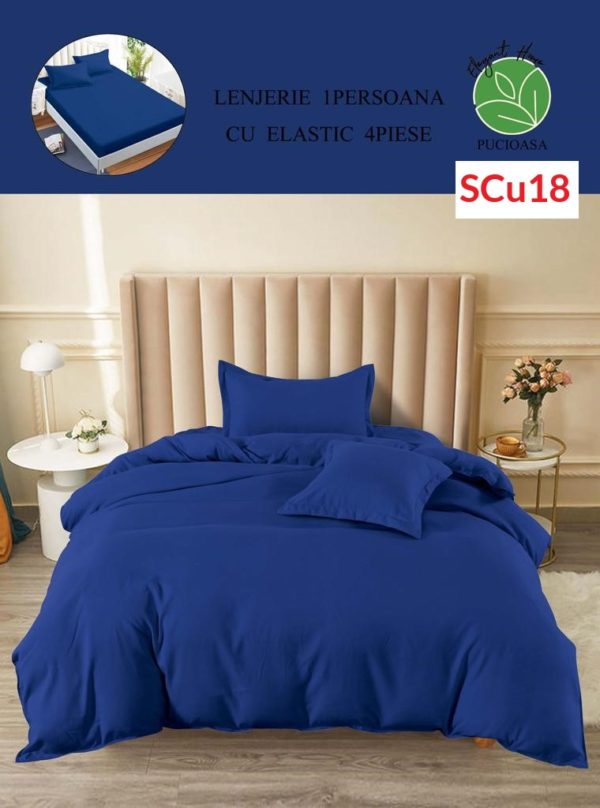 Lenjerie de pat cu elastic, o persoana, 4 piese, Finet, UNI cod-SCu18 1