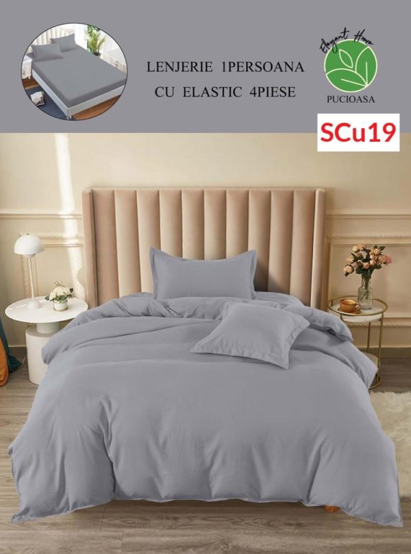Lenjerie de pat cu elastic, o persoana, 4 piese, Finet, UNI cod-SCu19 1