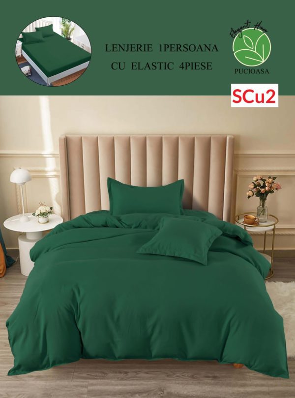 Lenjerie de pat cu elastic, o persoana, 4 piese, Finet, UNI cod-SCu2 1
