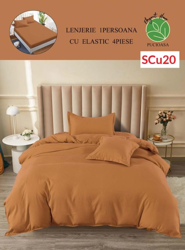 Lenjerie de pat cu elastic, o persoana, 4 piese, Finet, UNI cod-SCu20 1