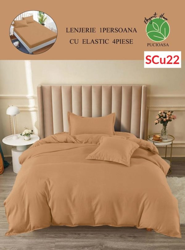 Lenjerie de pat cu elastic, o persoana, 4 piese, Finet, UNI cod-SCu22 1