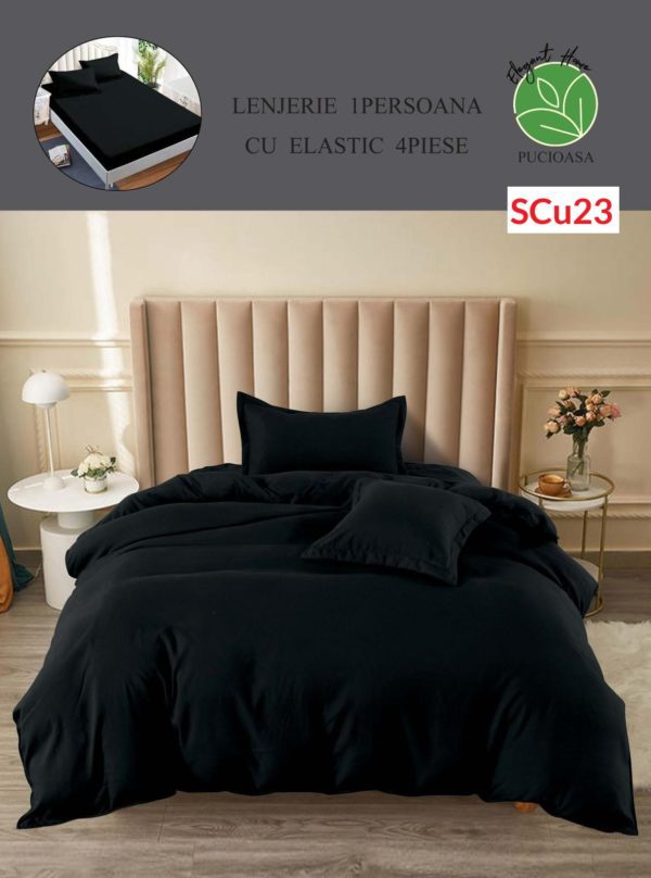 Lenjerie de pat cu elastic, o persoana, 4 piese, Finet, UNI cod-SCu23 1