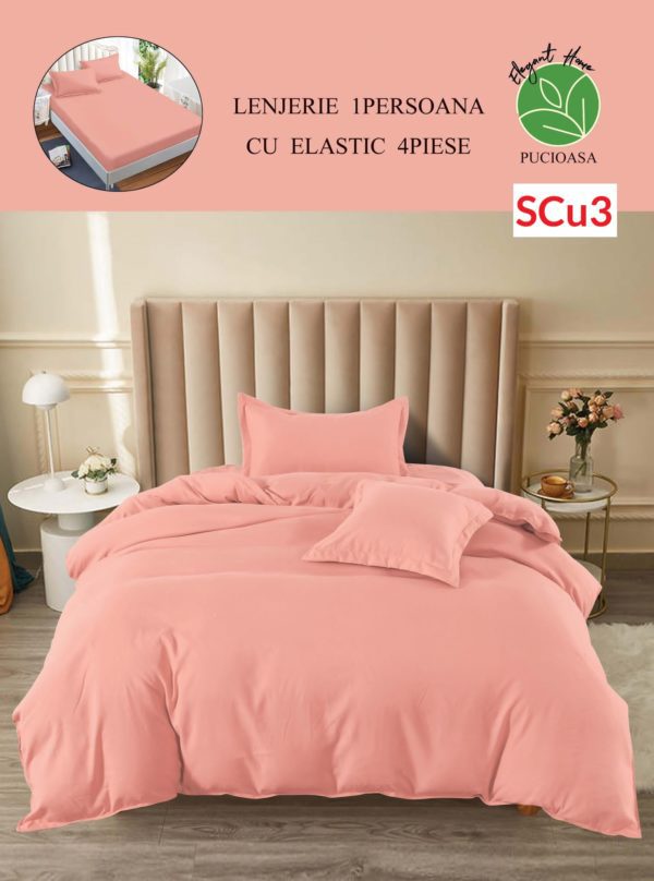 Lenjerie de pat cu elastic, o persoana, 4 piese, Finet, UNI cod-SCu3 1