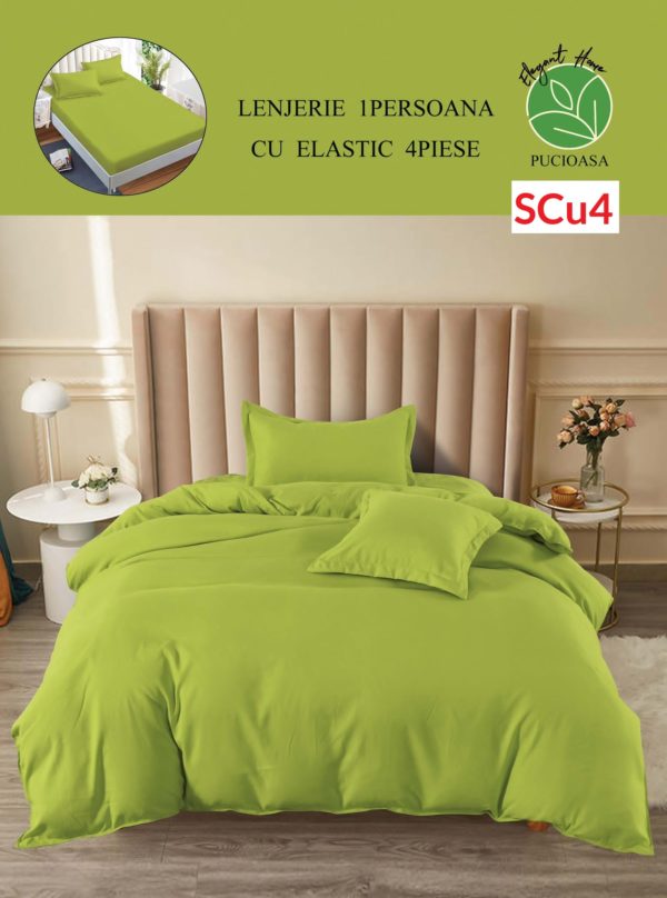Lenjerie de pat cu elastic, o persoana, 4 piese, Finet, UNI cod-SCu4 1