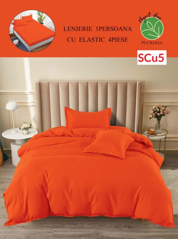 Lenjerie de pat cu elastic, o persoana, 4 piese, Finet, UNI cod-SCu5 1