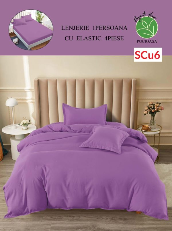 Lenjerie de pat cu elastic, o persoana, 4 piese, Finet, UNI cod-SCu6 1