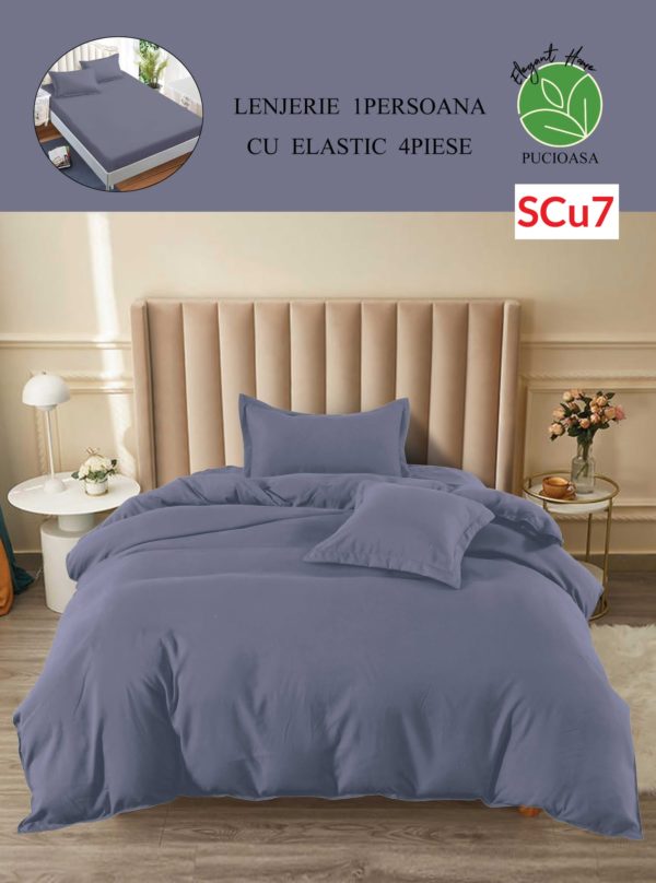 Lenjerie de pat cu elastic, o persoana, 4 piese, Finet, UNI cod-SCu7 1
