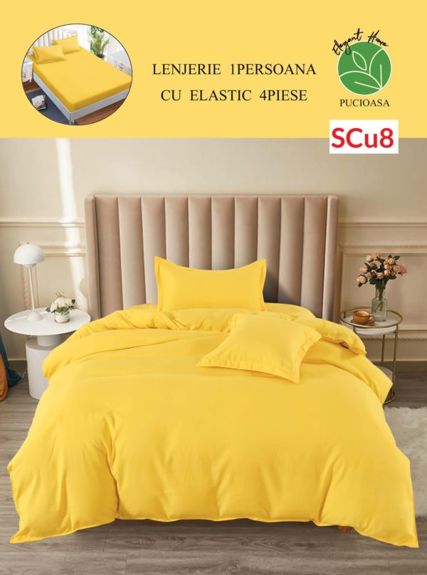 Lenjerie de pat cu elastic, o persoana, 4 piese, Finet, UNI cod-SCu8 1