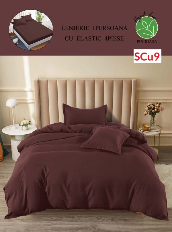 Lenjerie de pat cu elastic, o persoana, 4 piese, Finet, UNI cod-SCu9 1