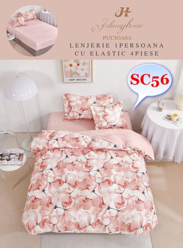 Lenjerie de pat, cearsaf cu elastic, o persoana 4 piese Finet cod-SC56