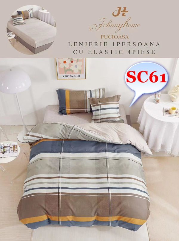 Lenjerie de pat, cearsaf cu elastic, o persoana 4 piese Finet cod-SC61