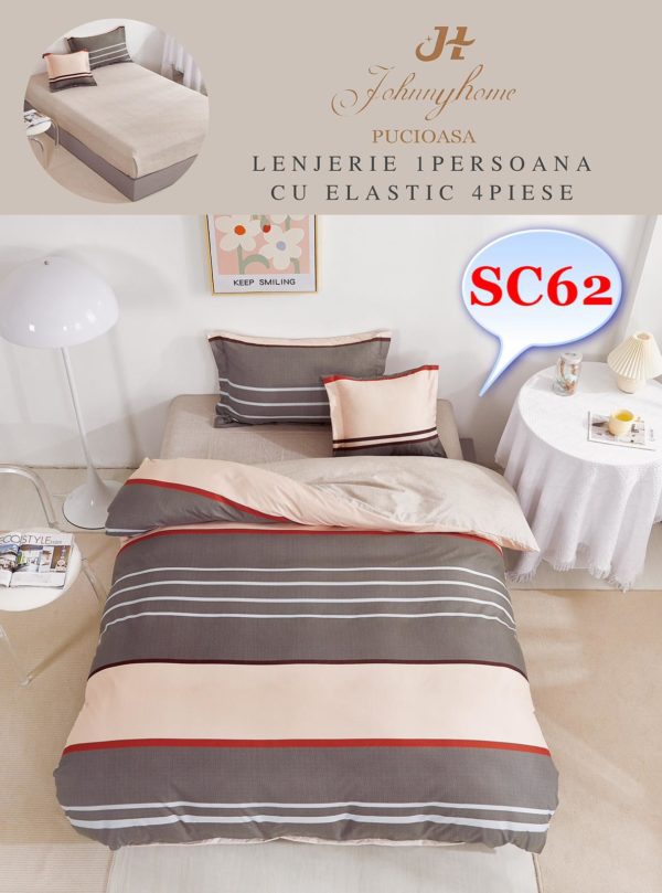 Lenjerie de pat, cearsaf cu elastic, o persoana 4 piese Finet cod-SC62