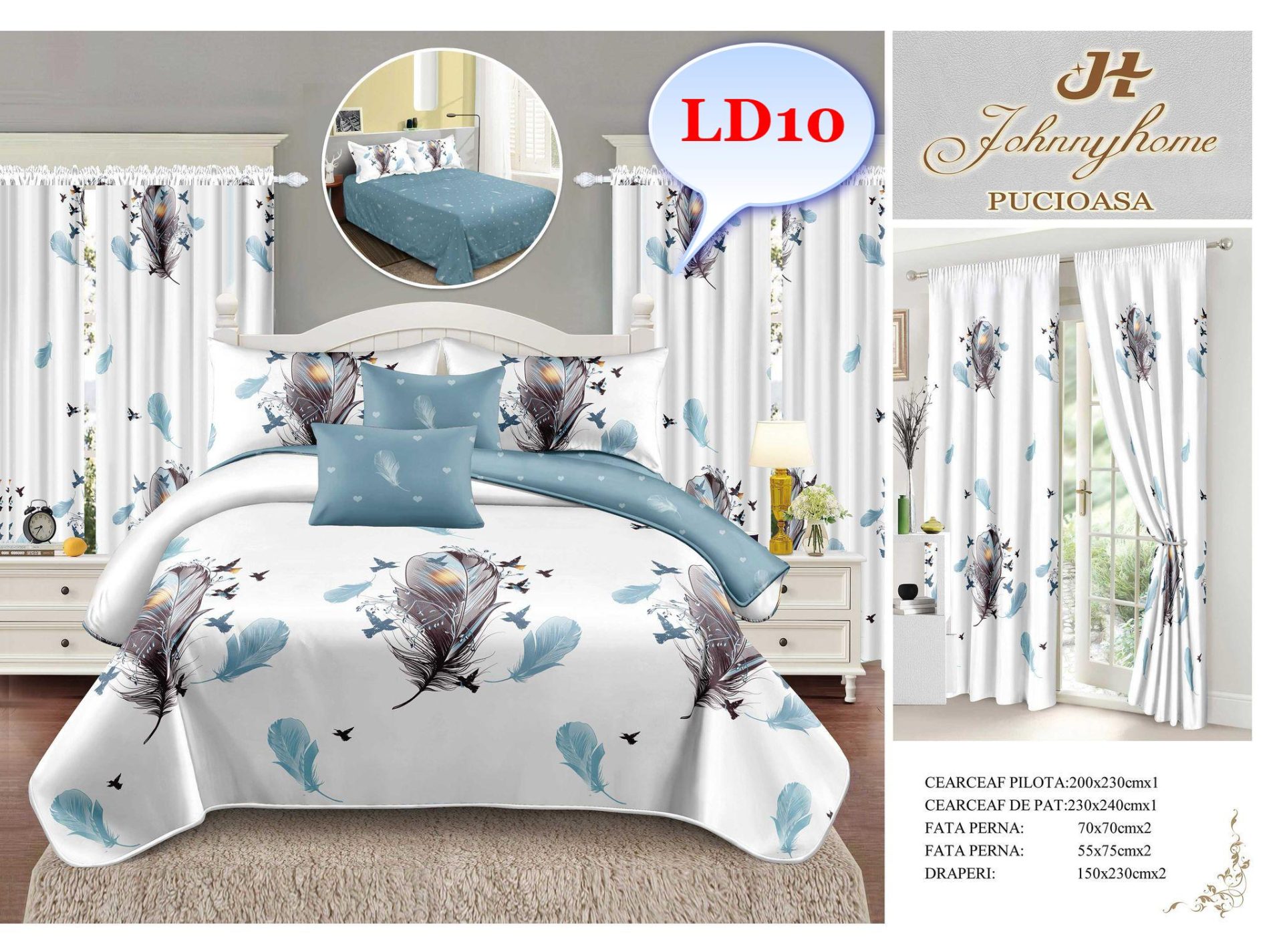 Lenjerie de Pat Finet cu Draperii – Alegerea Ideală pentru Dormitorul Perfect Descoperă setul complet de lenjerie de pat finet cu draperii, creat pentru a oferi un plus de confort și rafinament dormitorului tău. Acest set premium include tot ce ai nevoie pentru un pat elegant și un decor armonios, începând de la lenjeria fină de pat până la draperiile asortate.