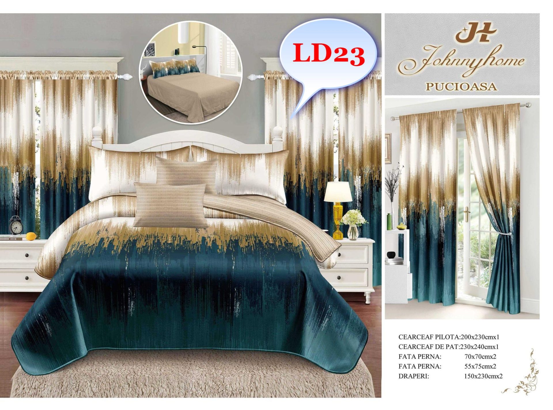 Lenjerie de Pat Finet cu Draperii – Alegerea Ideală pentru Dormitorul Perfect Descoperă setul complet de lenjerie de pat finet cu draperii, creat pentru a oferi un plus de confort și rafinament dormitorului tău. Acest set premium include tot ce ai nevoie pentru un pat elegant și un decor armonios, începând de la lenjeria fină de pat până la draperiile asortate.