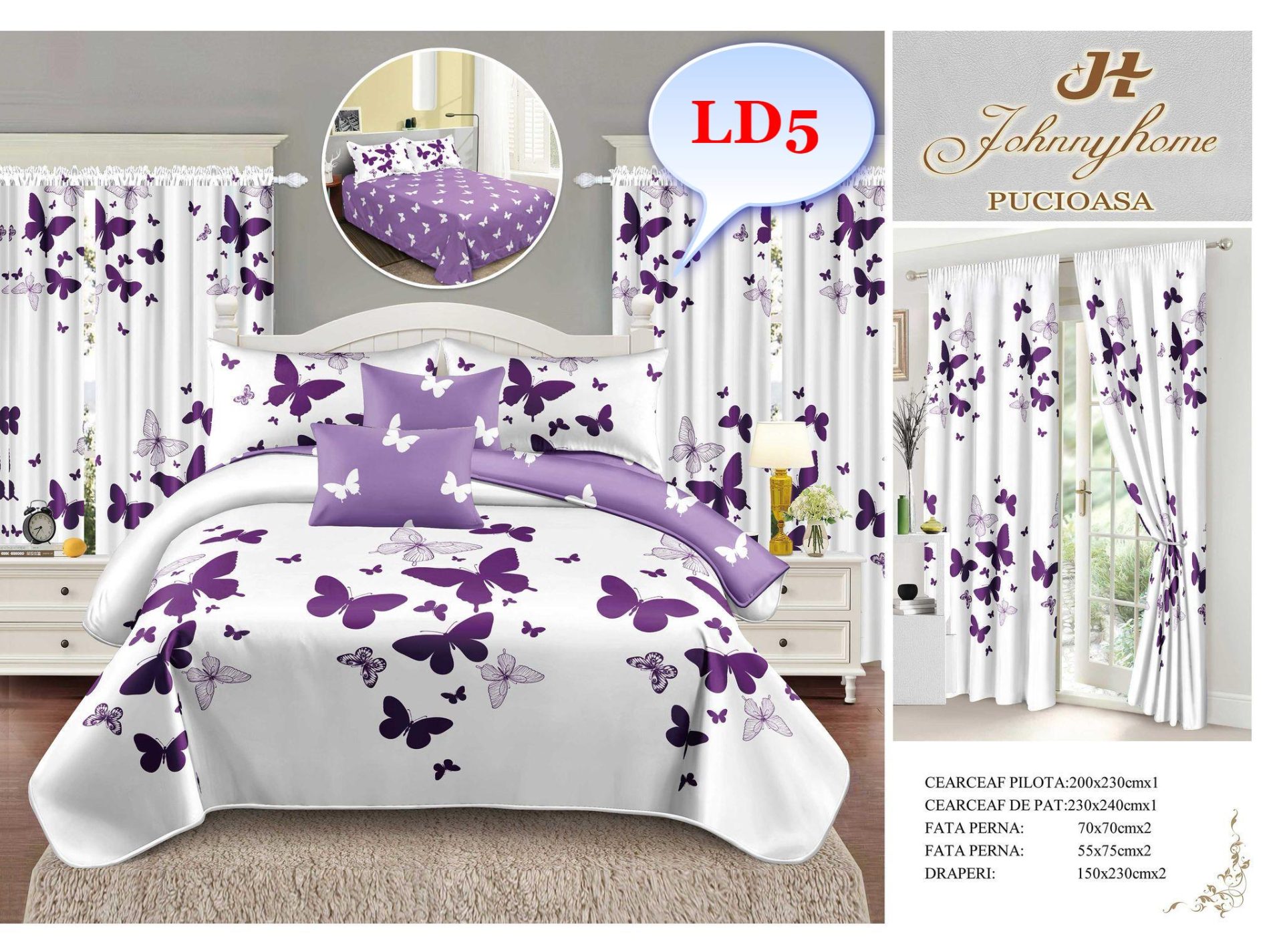 Lenjerie de Pat Finet cu Draperii – Alegerea Ideală pentru Dormitorul Perfect Descoperă setul complet de lenjerie de pat finet cu draperii, creat pentru a oferi un plus de confort și rafinament dormitorului tău. Acest set premium include tot ce ai nevoie pentru un pat elegant și un decor armonios, începând de la lenjeria fină de pat până la draperiile asortate.