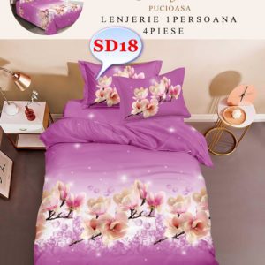 Lenjerie de Pat 4 Piese Bumbac Satinat pentru O Persoană cod-SD18