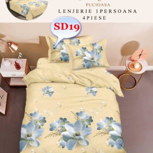 Lenjerie de Pat 4 Piese Bumbac Satinat pentru O Persoană cod-SD19