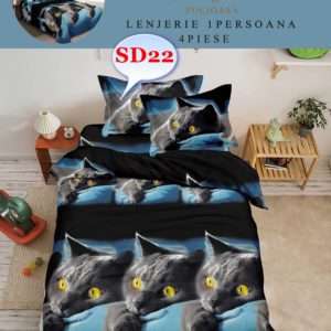 Lenjerie de Pat 4 Piese Bumbac Satinat pentru O Persoană cod-SD22