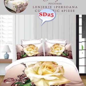 Lenjerie de Pat 4 Piese Bumbac Satinat pentru O Persoană cod-SD25