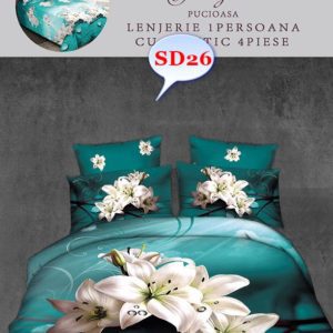 Lenjerie de Pat 4 Piese Bumbac Satinat pentru O Persoană cod-SD26