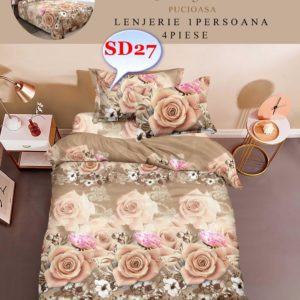 Lenjerie de Pat 4 Piese Bumbac Satinat pentru O Persoană cod-SD27