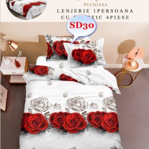 Lenjerie de Pat 4 Piese Bumbac Satinat pentru O Persoană cod-SD30