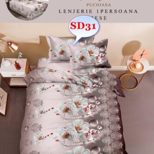 Lenjerie de Pat 4 Piese Bumbac Satinat pentru O Persoană cod-SD31