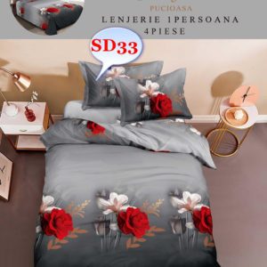 Lenjerie de Pat 4 Piese Bumbac Satinat pentru O Persoană cod-SD33